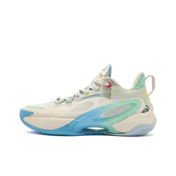 QIAODAN Dawn Basketball Shoes Men Low Top Ancient Porcelain White Sea Salt Blue