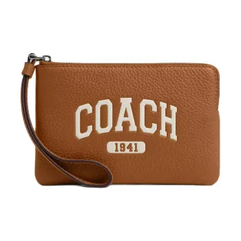 COACH Corner Zip Refined Pebbled Leather Clutches Wallets Small Size Women's Silver & Light Horse Saddle