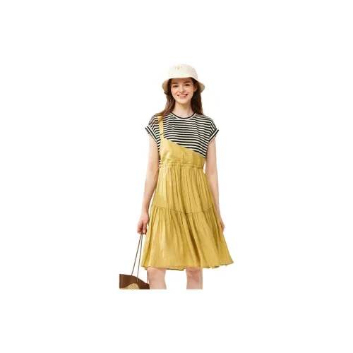 Asuka and new sake Short-Sleeved Dresses Women's Multicolor Mustard Gold