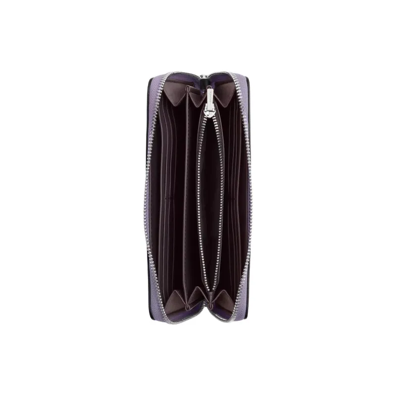 COACH Zip Around Premium Calfskin Wallet Small Size Women's Silver & Light Purple-1