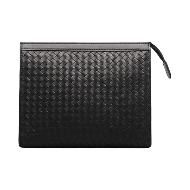 CMLZIUA Top Grain Cow Leather Clutch Unisex Black-1