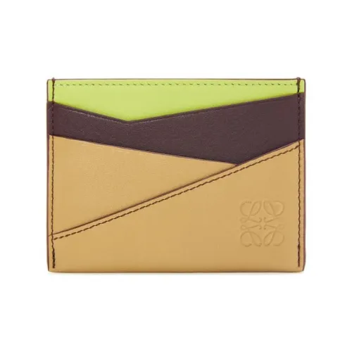 LOEWE Puzzle Cow Leather Card Holder Women's Sahara Red & Cardamom
