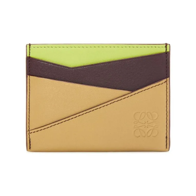LOEWE Puzzle Cow Leather Card Holder Women's Sahara Red & Cardamom-0