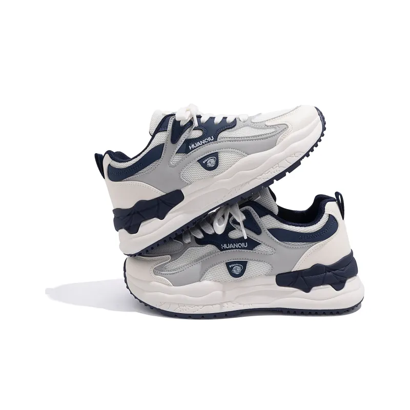 HUANQIU Balance Height Increase Low Top Chunky Sneakers Women's Beige Blue-2