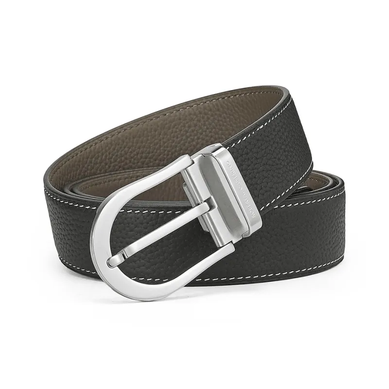 ROBERTA DI CAMERINO Top Grain Cow Leather Belts Men's Black Width 3.4CM-4