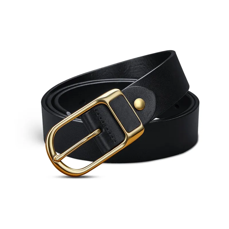 WilliamPOLO Top Grain Cow Leather Leather Belts Men's Black 3.5cm Width-2
