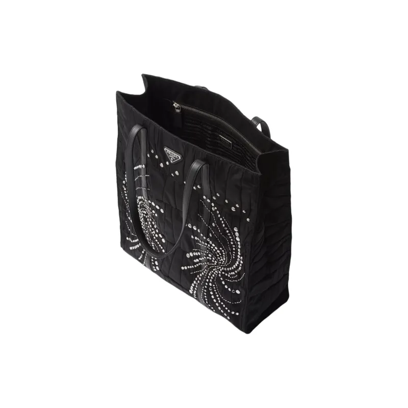 PRADA Recycled Nylon Tote Bag Shopping Bag Handbag Large Size Women's Black-3
