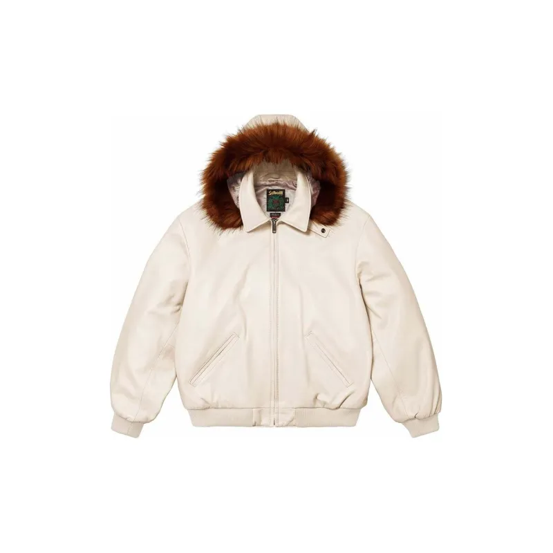 Supreme X Schott Hooded Leather Bomber Jacket-7