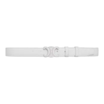 CELINE Badge Smooth Mouth Design Leather Belts Women's White Width  2.5cm