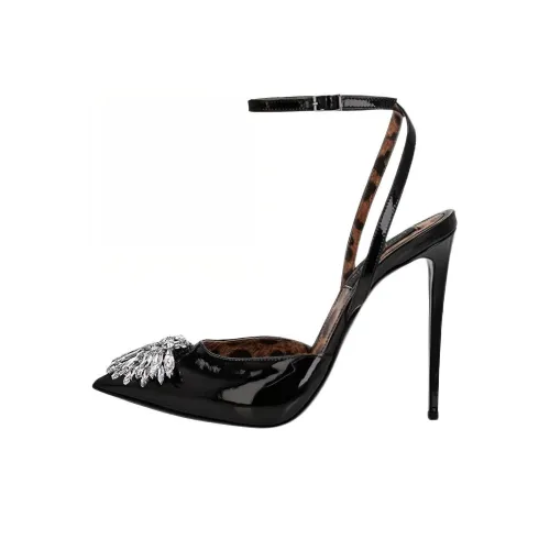 PHILIPP PLEIN Diamond Brooch Patent Leather Slingback Pumps