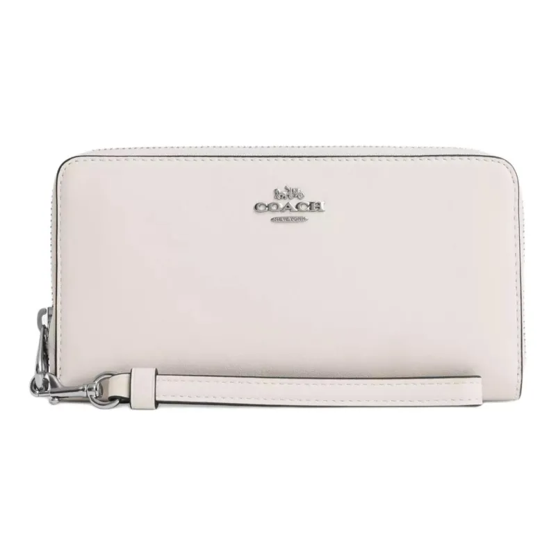 COACH Zip Around Refined Calfskin Wallet Trumpets Women's Silver & Chalk White-0