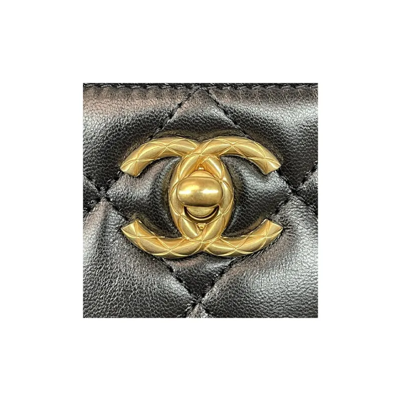 CHANEL Lambskin Shoulder Bag Women's Black-4