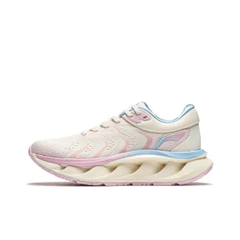 LiNing Cushioning, Abrasion Resistant, Slip Resistant Low Top Running Shoes Women's Beige White Pink