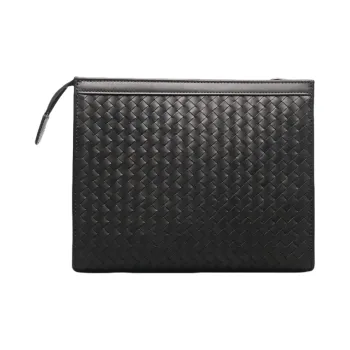 CMLZIUA Top Grain Cow Leather Clutch Unisex Black