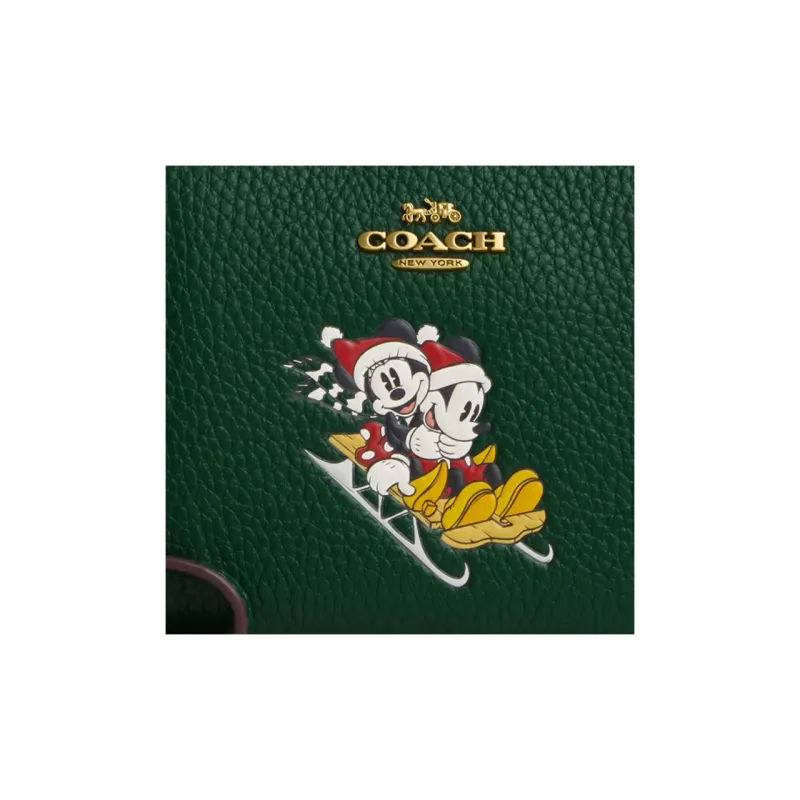COACH Disney Corner Zip Wristlet Disney Collaboration Leather Wrist Bags Clutches Small Size Women's Green-3