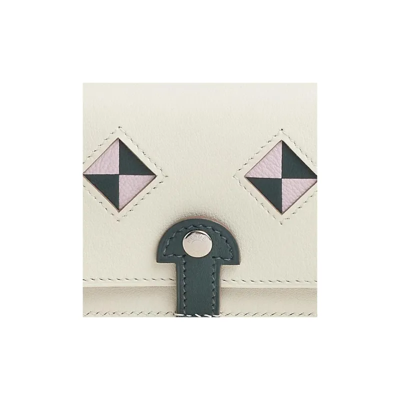 HERMES Swift Leather Pongee Mysore Goat Skin Card Holder Wallet Women's 0T Mushroom White-3