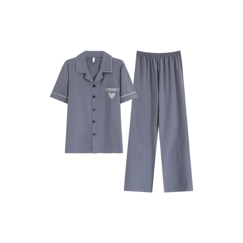 The Story Of The Flower Season Pajama Set Men's Navy Blue-0