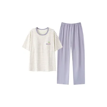 OEING Pajama Set Women's Light Purple Stripes