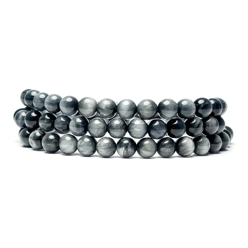 MOUNTAINS AND MANS Hawk's Eye Stone Auspicious Fortune Beaded Bracelet Unisex-2