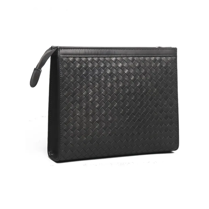 CMLZIUA Top Grain Cow Leather Clutch Unisex Black-2