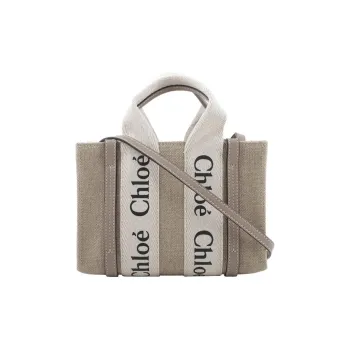 Chloe Woody Canvas With Leather Shoulder Bag, Crossbody Bag, Handbag Mini Women's Musk Gray