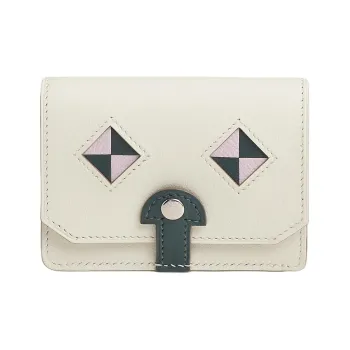 HERMES Swift Leather Pongee Mysore Goat Skin Card Holder Wallet Women's 0T Mushroom White