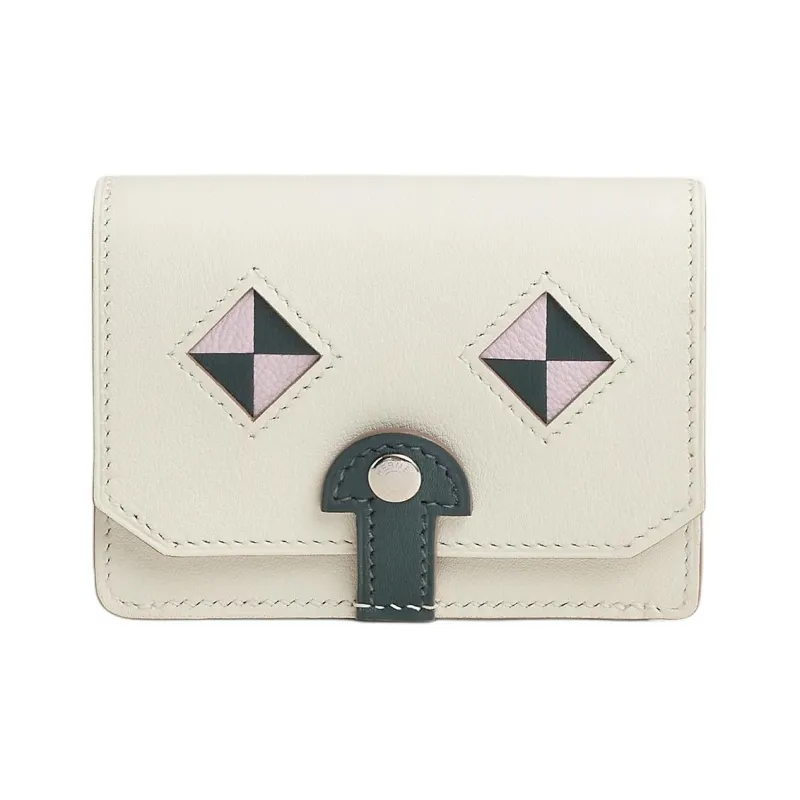 HERMES Swift Leather Pongee Mysore Goat Skin Card Holder Wallet Women's 0T Mushroom White-0
