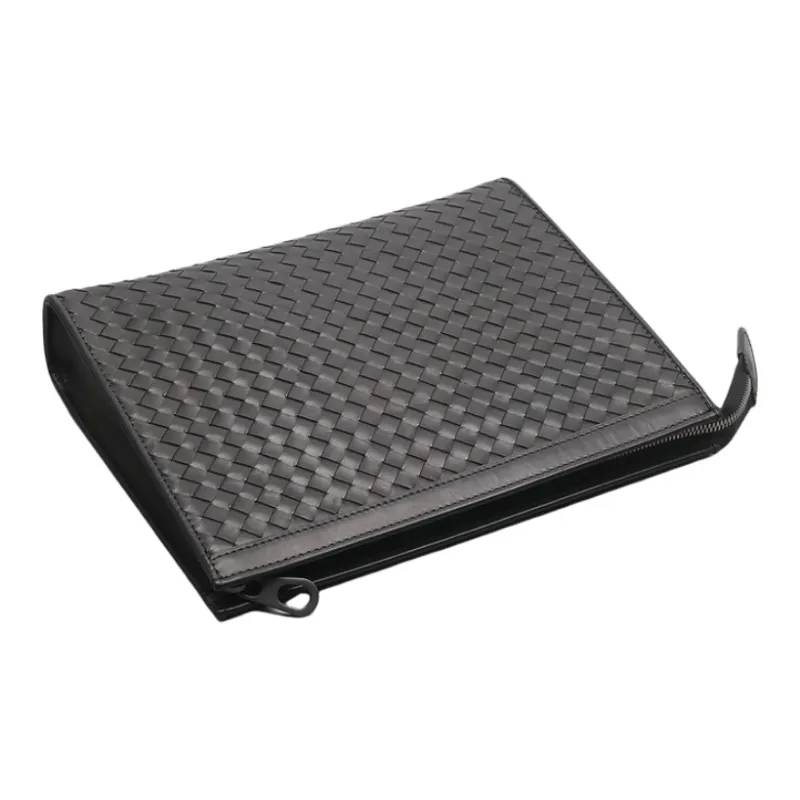 CMLZIUA Top Grain Cow Leather Clutch Unisex Black-4