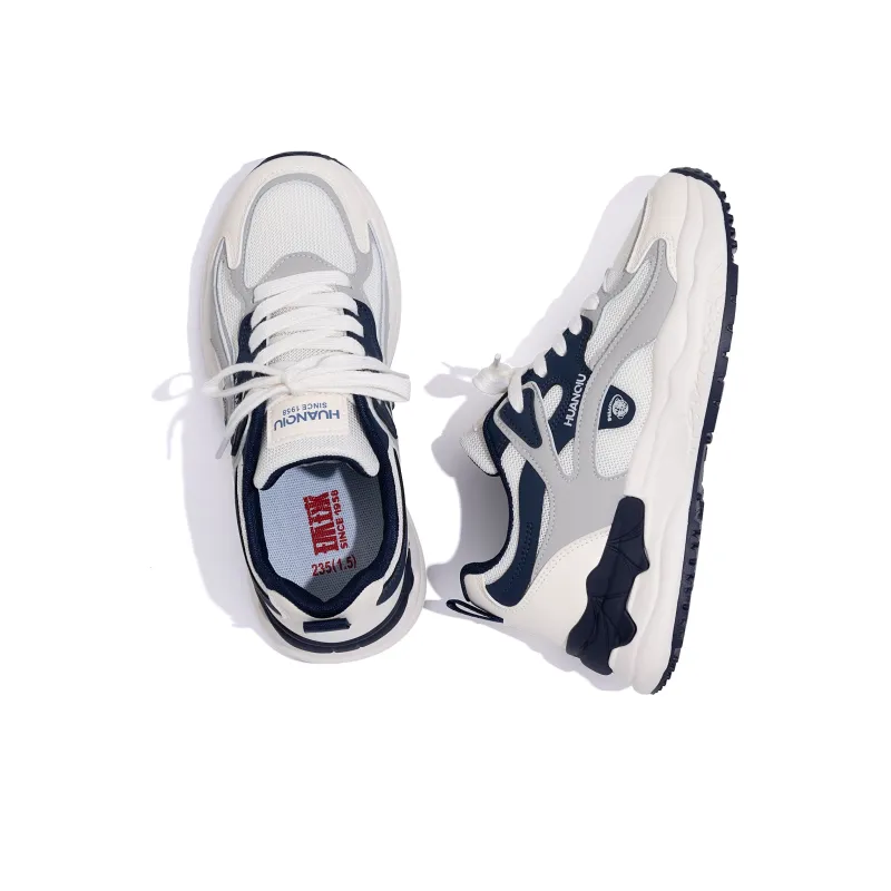 HUANQIU Balance Height Increase Low Top Chunky Sneakers Women's Beige Blue-6