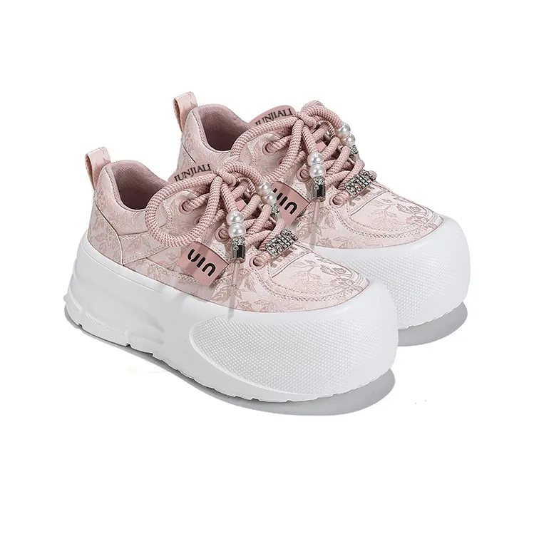 Junjali Skateboard Shoes Women's Low Top Black/Beige/Pink-5