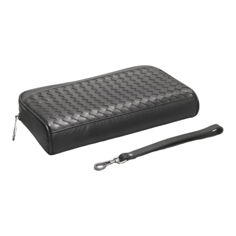 CMLZIUA Top Grain Cow Leather Clutch Large Size Unisex Black-3