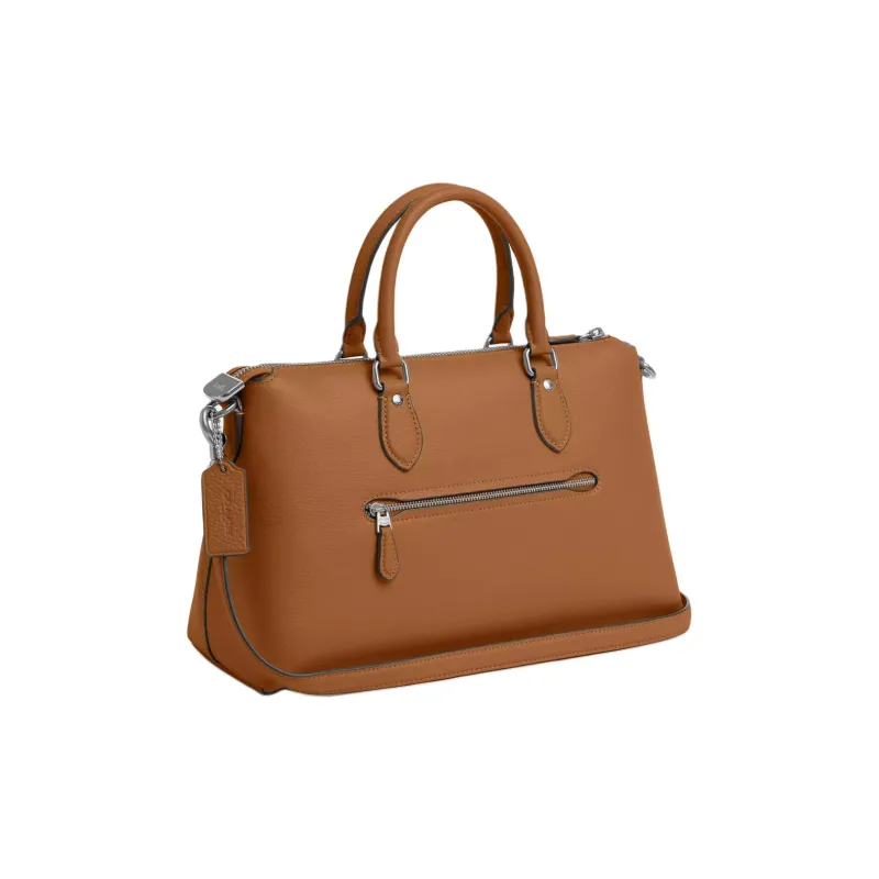 COACH Pebble Leather Shoulder Bag, Crossbody Bag, Handbag Large Size Women's Silver & Light Saddle-1