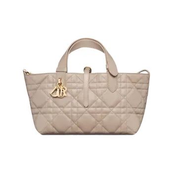 DIOR Wicker Pattern Cow Leather One Shoulder Handbag Small Size Women's Rouge Beige