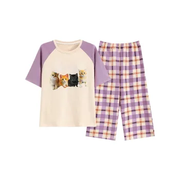 The Story Of The Flower Season Pajama Set Women's Apricot Purple