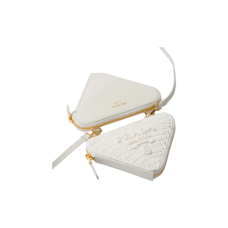 PRADA Woven Fabric One Shoulder Crossbody Clutches Mini Women's White-3