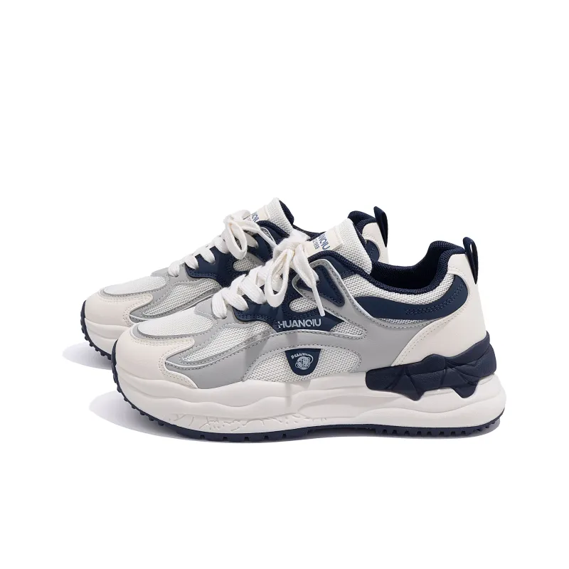 HUANQIU Balance Height Increase Low Top Chunky Sneakers Women's Beige Blue-1