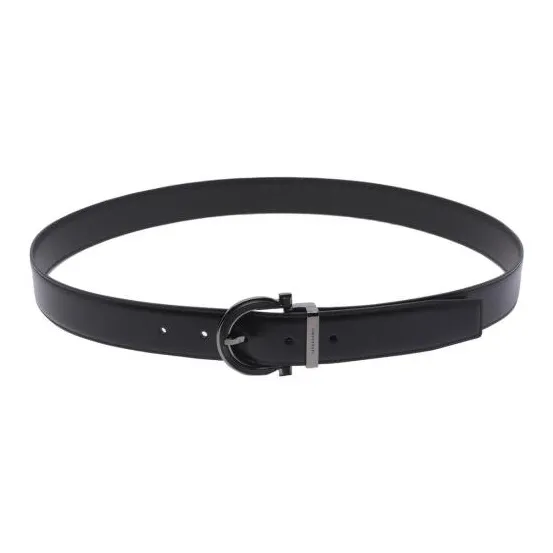FERRAGAMO Calfskin Leather Belts Men's Black Width 3CM-1