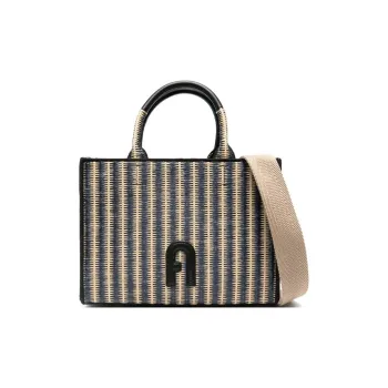 Furla Opportunity Polyethylene Tote Bag, Shopping Bag, Shoulder Bag, Handbag Small Size Women's Black & Beige Color
