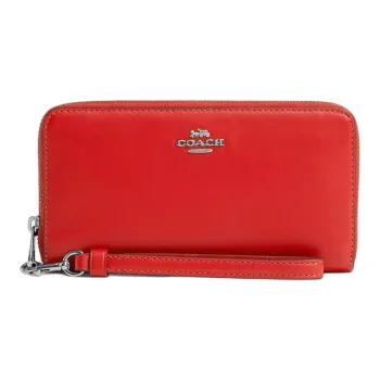 COACH Zip Around Premium Calfskin Wallet Small Size Women's Miami Red