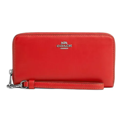 COACH Zip Around Premium Calfskin Wallet Small Size Women's Miami Red