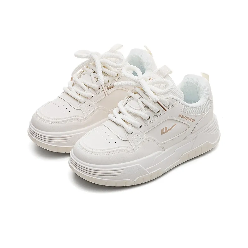 Warrior Small White Shoes Durable Lightweight And Breathable Low-Top Skateboard Shoes Women's Beige-1