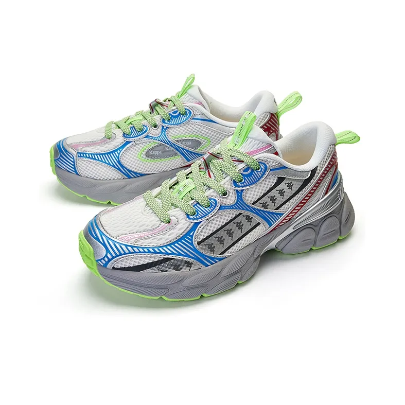 Kappa Wear Resistant Low Top Chunky Sneakers Unisex White Silver Blue-3