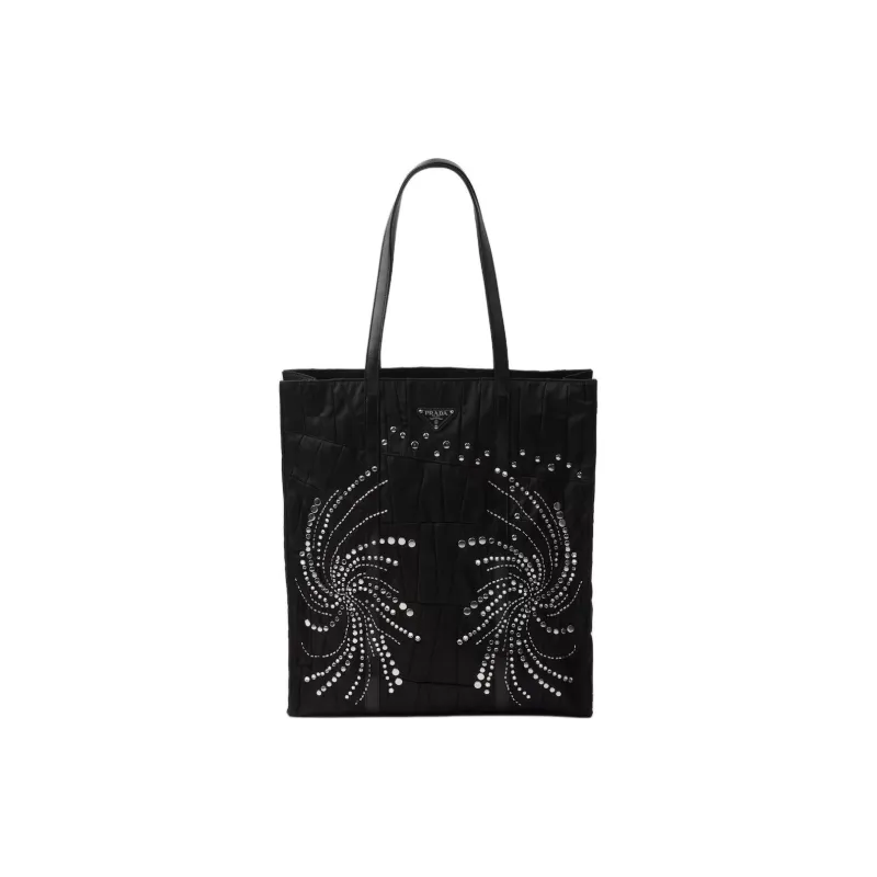 PRADA Recycled Nylon Tote Bag Shopping Bag Handbag Large Size Women's Black-0