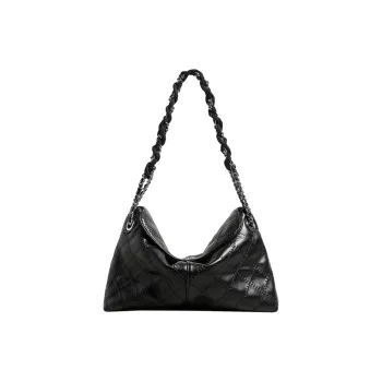 TOUCH MISS Calfskin Handbag Shoulder Bag Medium Size Women's Black/Ecru