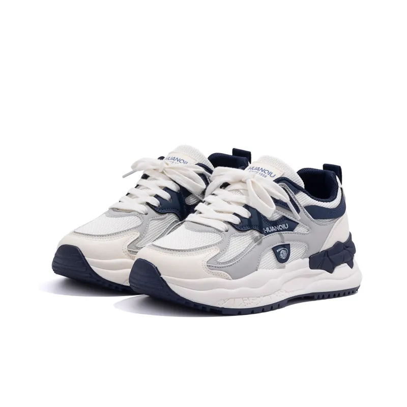 HUANQIU Balance Height Increase Low Top Chunky Sneakers Women's Beige Blue-3