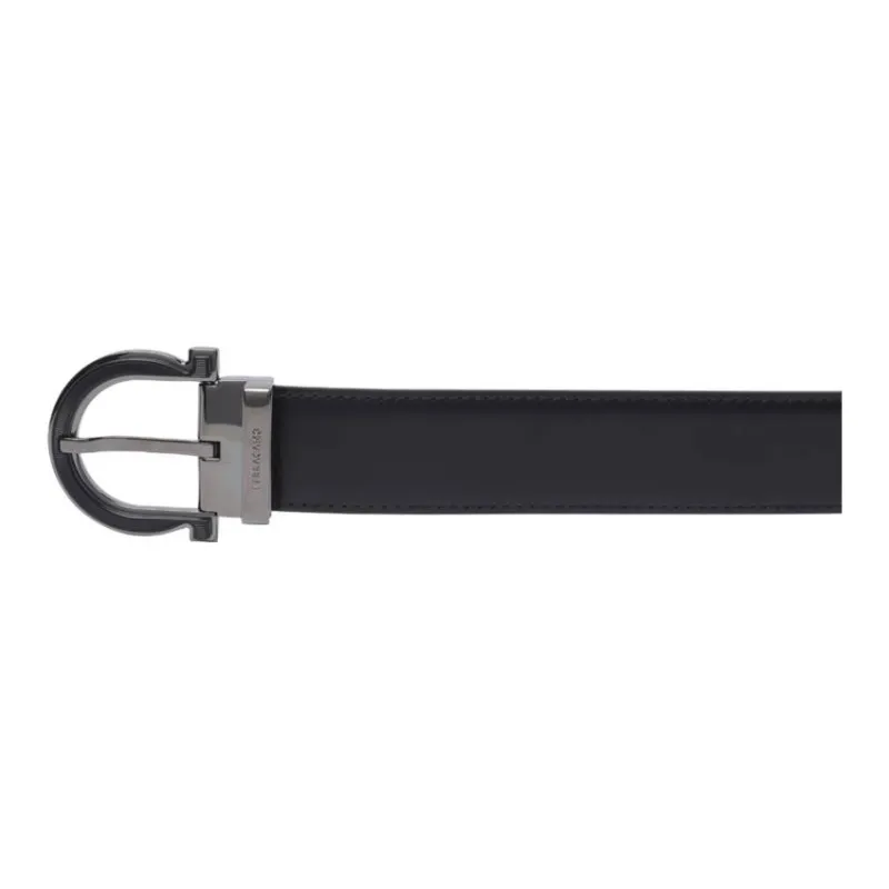FERRAGAMO Calfskin Leather Belts Men's Black Width 3CM-4