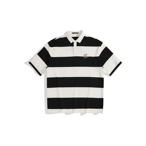 PEACEBIRD MEN Polo Shirts Men Black/White/Gray Stripes, First Batch Loose Fit