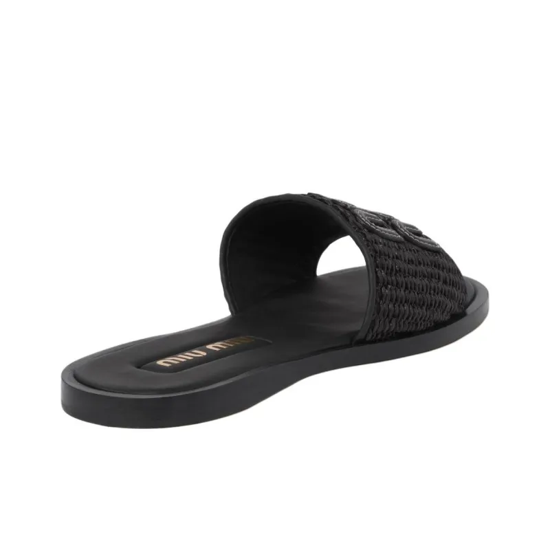 MIU MIU Slide Slippers Women's Black-3