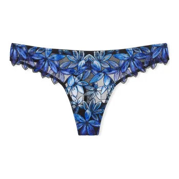 VICTORIA'S SECRET Underpants Women's 1 Pack Black Blue Floral Embroidery