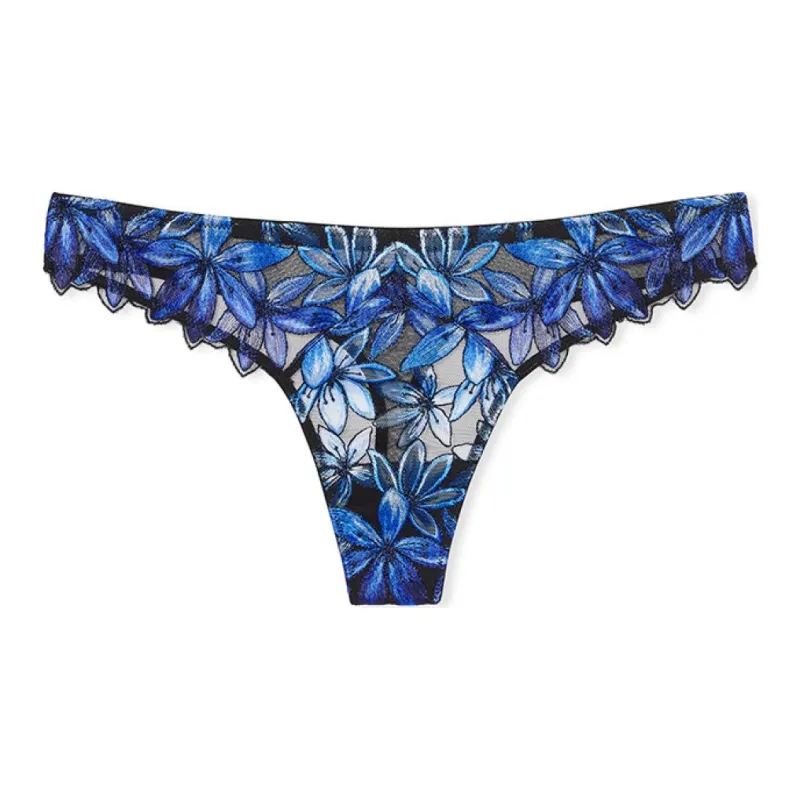 VICTORIA'S SECRET Underpants Women's 1 Pack Black Blue Floral Embroidery-0